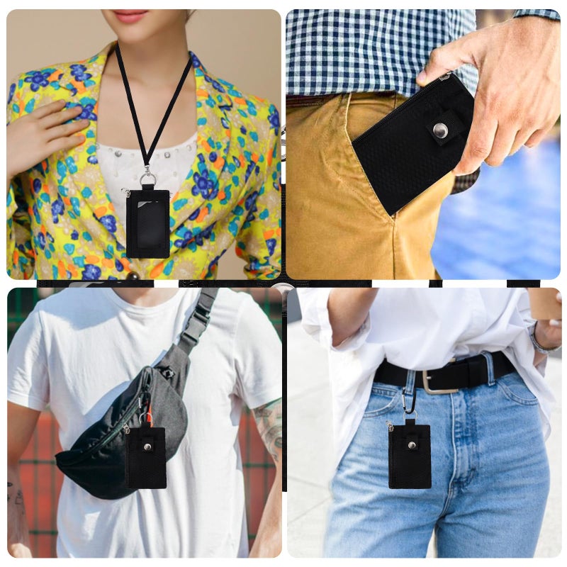 MASAPHIL MASAPHlL Small Lanyard Wallet for Women/Men with RFID Blocking ID Badge Holder  Minimalist Nylon Zipper Pouch  Traval Neck Wallet with Keychain  ID Window for Card Coin Cash (Black) - Image 2